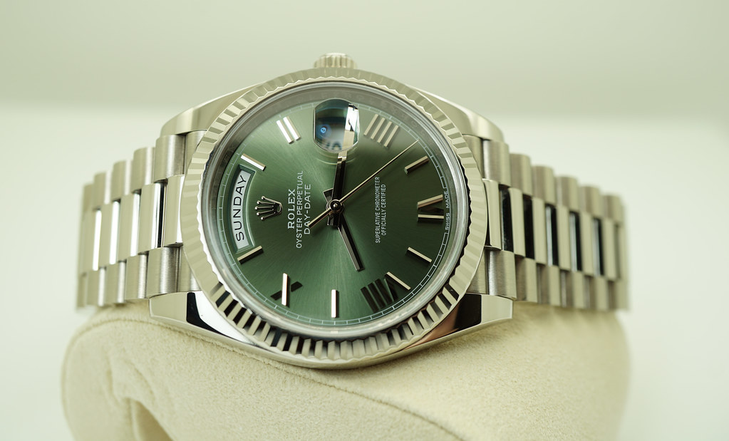 Rolex 228239 DAY DATE 18K WHITE GOLD OLIVE GREEN DIAL 40MM WARRANTY ...