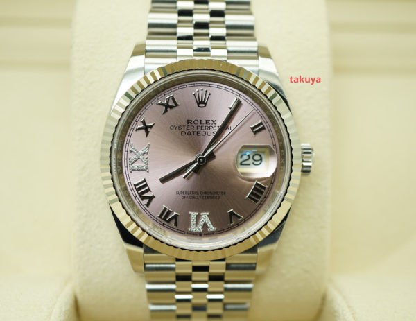 MINT Rolex 126234 DATEJUST FLUTED BEZEL PINK DIAMOND SET DIAL 2020 JUBILEE BAND FULL SET