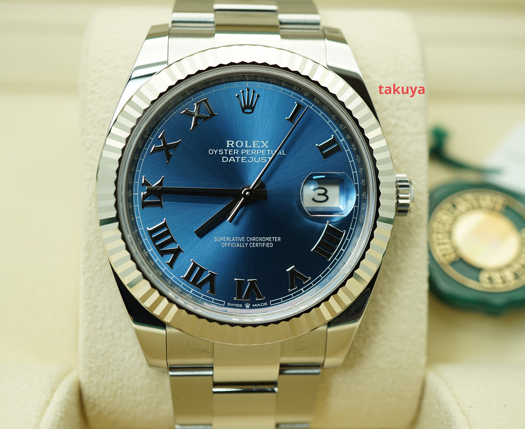 BRAND NEW Rolex 126334 DATEJUST 41 FLUTED BEZEL AZZURRO BLUE ROMAN DIAL ...