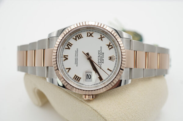 BRAND NEW Rolex 126231 DATEJUST 36 18K EVEROSE GOLD SS WHITE ROMAN DIAL 2023 FULL SET - Image 9