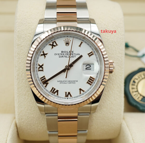 BRAND NEW Rolex 126231 DATEJUST 36 18K EVEROSE GOLD SS WHITE ROMAN DIAL 2023 FULL SET