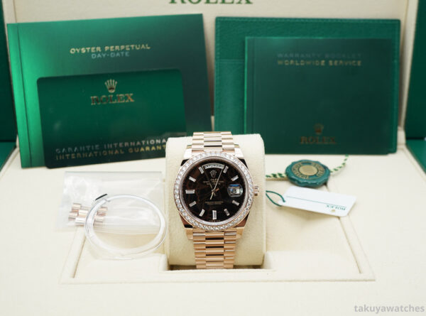 BRAND NEW Rolex 228345RBR DAY DATE 40 ROSE GOLD EISENKIESEL DIAMOND DIAL BEZEL 2023 FULL SET - Image 2