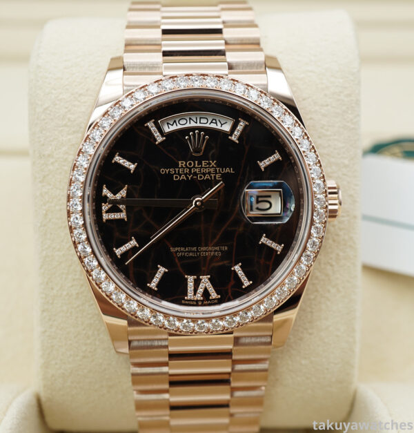 BRAND NEW Rolex 128345RBR DAY DATE 36 ROSE GOLD EISENKIESEL DIAMOND DIAL BEZEL 2023 FULL SET