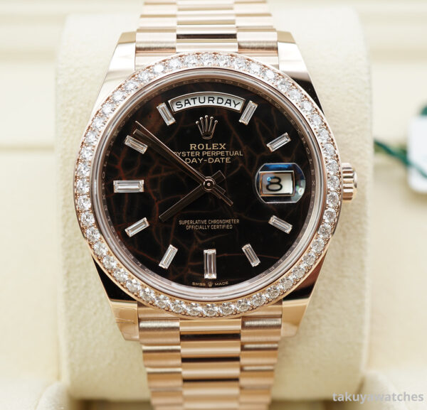 BRAND NEW Rolex 228345RBR DAY DATE 40 ROSE GOLD EISENKIESEL DIAMOND DIAL BEZEL 2023 FULL SET