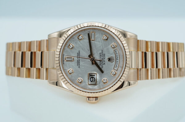 Rolex 118235 DAY DATE PRESIDENT 36 ROSE GOLD METEORITE DIAMOND DIAL BOX PAPERS - Image 9