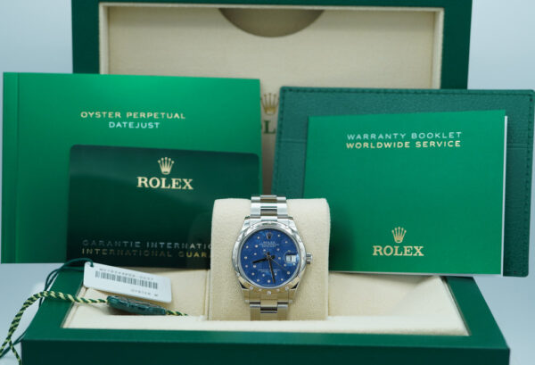 Rolex 278344RBR DATEJUST 31 DIAMOND BEZEL AZZURRO BLUE FLORAL DIAMOND DIAL 2024 FULL SET - Image 2