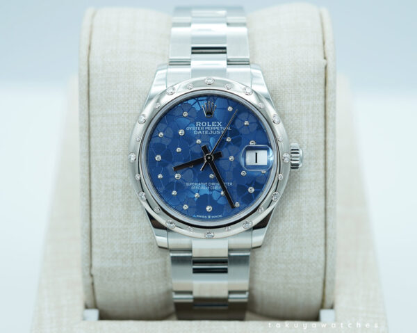 Rolex 278344RBR DATEJUST 31 DIAMOND BEZEL AZZURRO BLUE FLORAL DIAMOND DIAL 2024 FULL SET