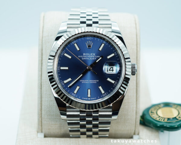 BRAND NEW Rolex 126334 DATEJUST 41 FLUTED BEZEL BLUE STICK DIAL JUBILEE 2024 FULL SET