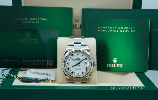 Rolex 126334 DATEJUST FLUTED BEZEL WHITE ROMAN DIAL OYSTER BAND 2021 FULL SET - Image 2