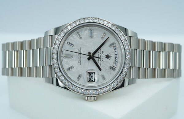 NEW Rolex 228349RBR DAY DATE WHITE GOLD DIAMOND BEZEL METEORITE BAGUETTE DIAL FULL SET - Image 9