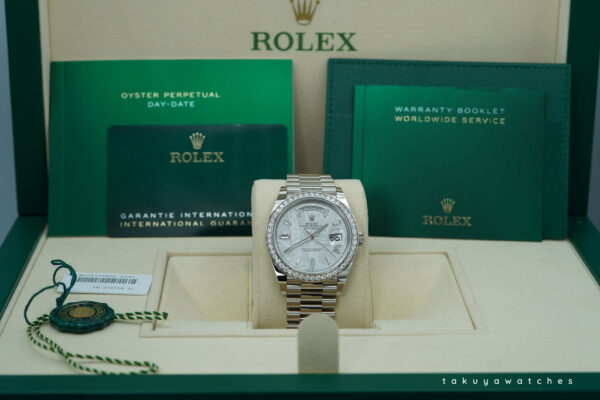 NEW Rolex 228349RBR DAY DATE WHITE GOLD DIAMOND BEZEL METEORITE BAGUETTE DIAL FULL SET - Image 2