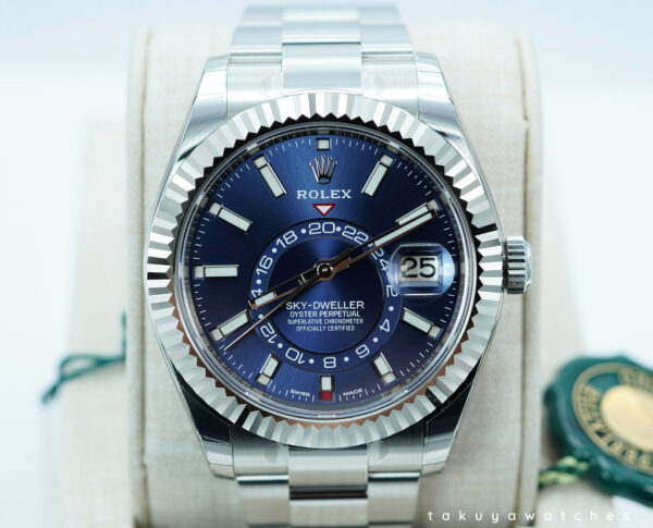 BRAND NEW Rolex 326934 SKY-DWELLER BLUE DIAL OYSTER BAND 2020 STICKERS FULL SET