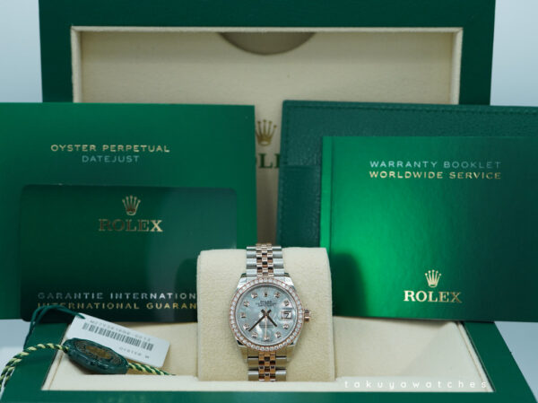 Rolex 279381RBR DATEJUST 28 ROSE GOLD DIAMOND BEZEL MOP DIAMOND DIAL JUBILEE FULL SET - Image 2