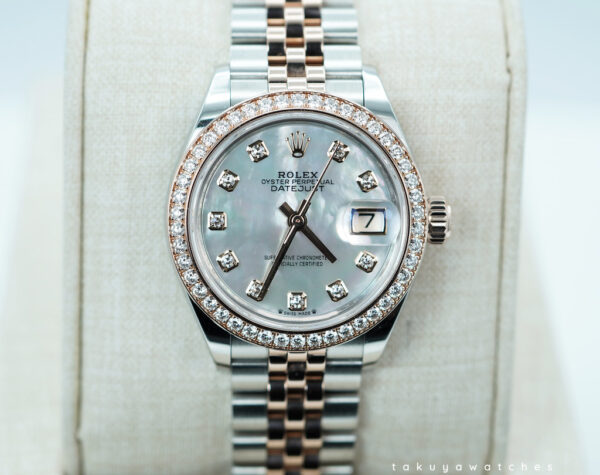 Rolex 279381RBR DATEJUST 28 ROSE GOLD DIAMOND BEZEL MOP DIAMOND DIAL JUBILEE FULL SET