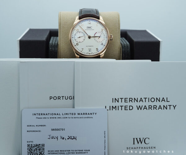 Iwc IW500701 PORTUGIESER 7 DAY POWER RESERVE 18K ROSE GOLD 2024 WARRANTY FULL SET - Image 2