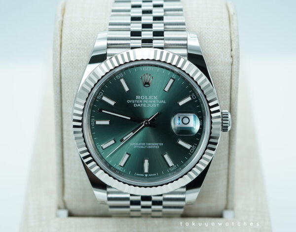 BRAND NEW Rolex 126334 DATEJUST 41 FLUTED BEZEL MINT GREEN DIAL JUBILEE BAND 2025 FULL SET