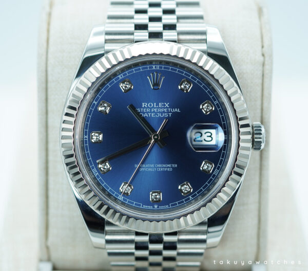 Rolex 126334 DATEJUST 41 FLUTED BEZEL BLUE DIAMOND DIAL JUBILEE BAND FULL SET