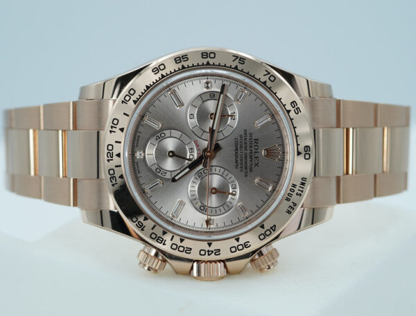 Rolex 116505 DAYTONA 18K ROSE GOLD SUNDUST BAGUETTE DIAMOND DIAL 2022 FULL SET - Image 9