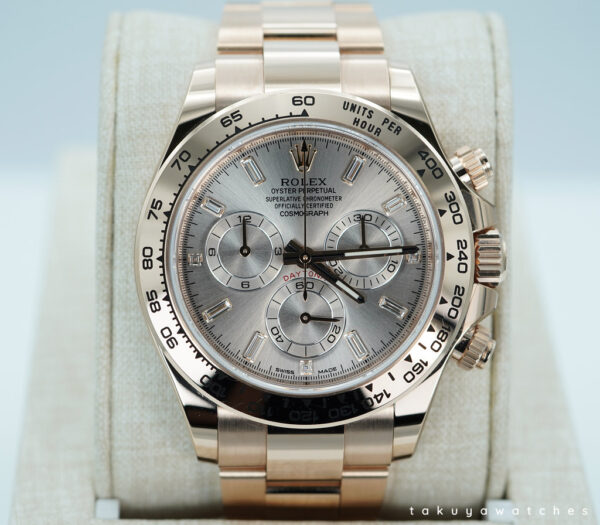 Rolex 116505 DAYTONA 18K ROSE GOLD SUNDUST BAGUETTE DIAMOND DIAL 2022 FULL SET