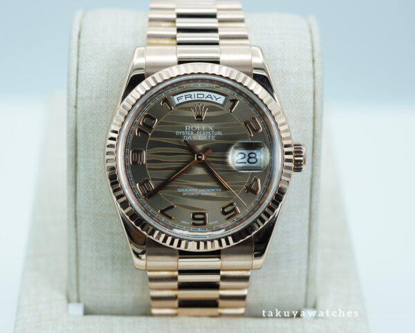 Rolex 118235 DAY DATE PRESIDENT 18K ROSE GOLD BRONZE WAVE ARABIC DIAL FULL SET