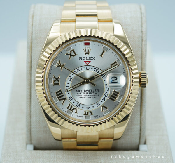 Rolex 326938 SKY-DWELLER 18K YELLOW GOLD SILVER ROMAN DIAL FULL SET