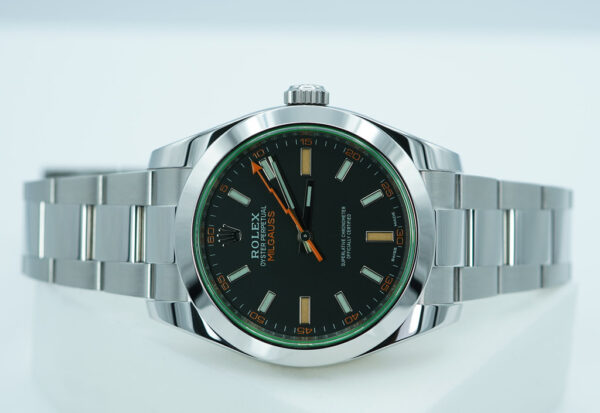 Rolex 116400GV MILGAUSS GREEN CRYSTAL BLACK DIAL 2021 WARRANTY FULL SET - Image 10