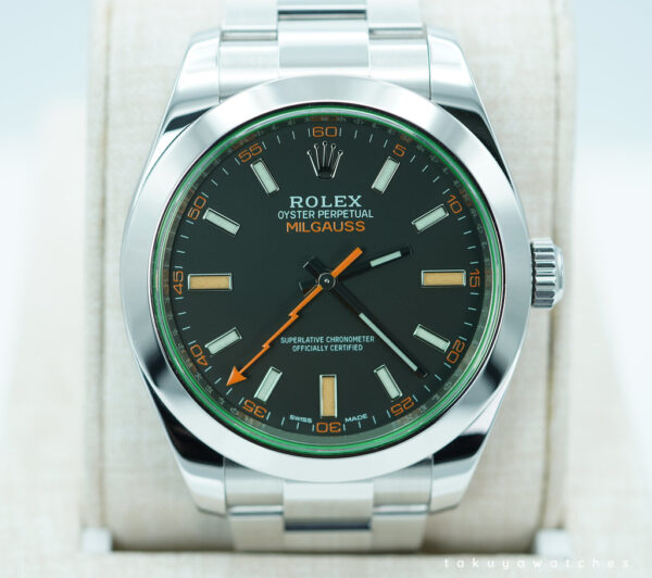 Rolex 116400GV MILGAUSS GREEN CRYSTAL BLACK DIAL 2021 WARRANTY FULL SET