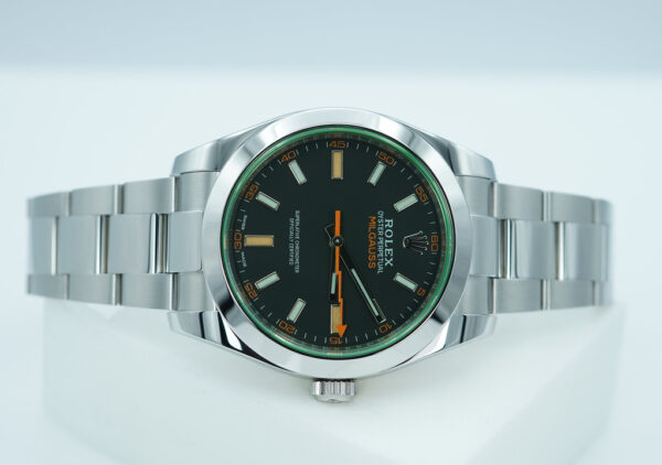 Rolex 116400GV MILGAUSS GREEN CRYSTAL BLACK DIAL 2021 WARRANTY FULL SET - Image 9