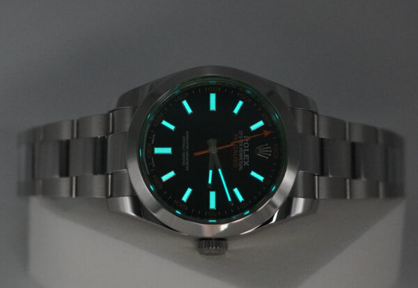 Rolex 116400GV MILGAUSS GREEN CRYSTAL BLACK DIAL 2021 WARRANTY FULL SET - Image 11