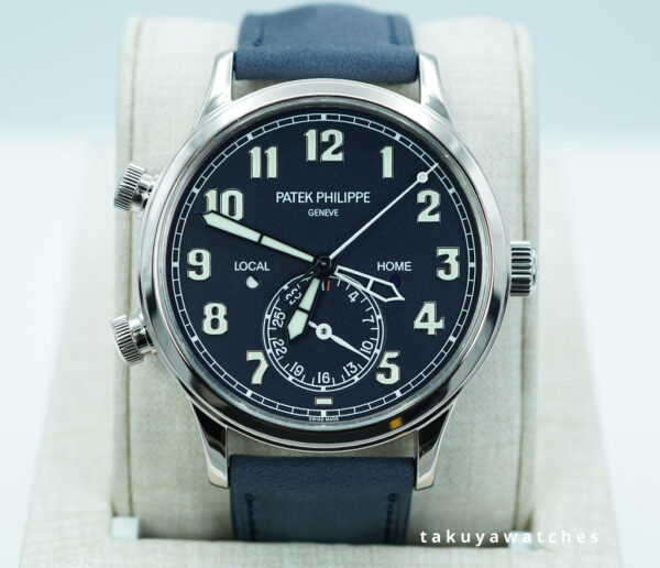 Patek PHILIPPE 5524G 18K WG CALATRAVA PILOT TRAVEL TIME BLUE DIAL EXTRA STRAP FULL SET